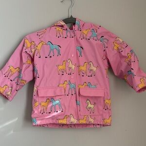 Kids Pink Horse Print Rain Jacket